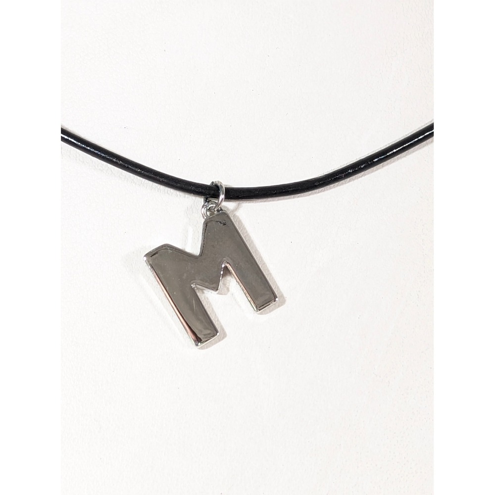 NWT Nine West Silver Tone Initial M Pendant Black Cord Necklace 18" Minimalist